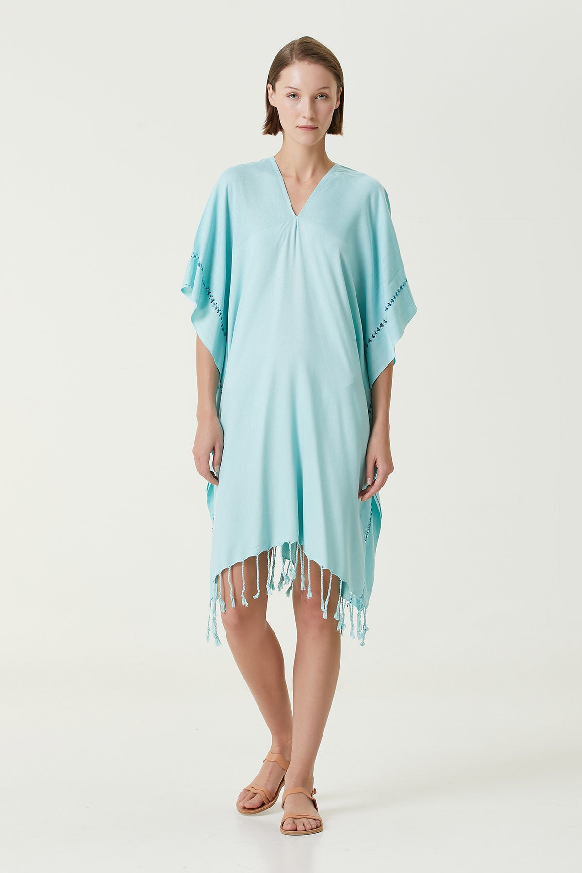 Layla V Yaka Elbise Yeşil