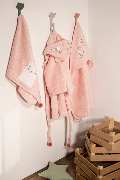 Kitty 2-Piece Organic Cotton Newborn Gift Set Pink | Towel, Bib