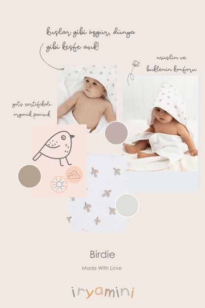 Birdie Organic Cotton Muslin Baby Swaddle White 75x75