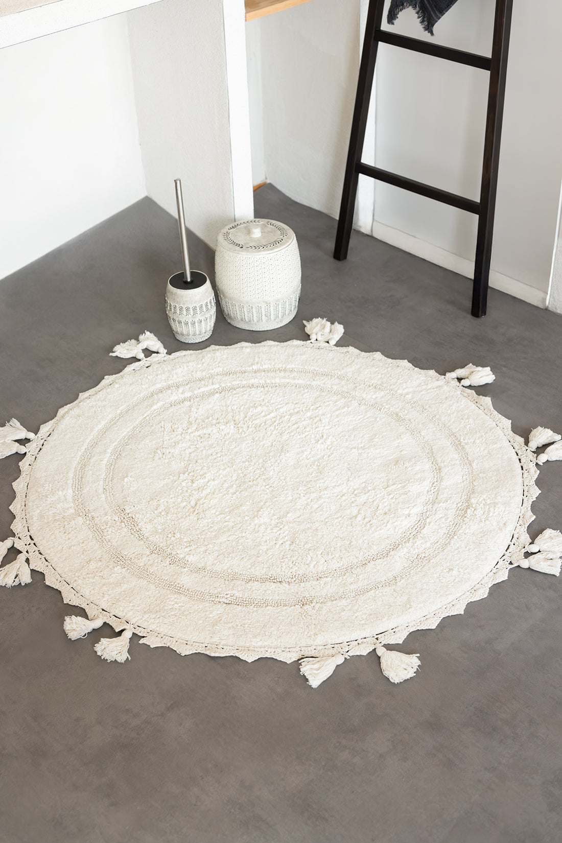 Olivid Round Bath Mat 100% Cotton 100x100 Ecru