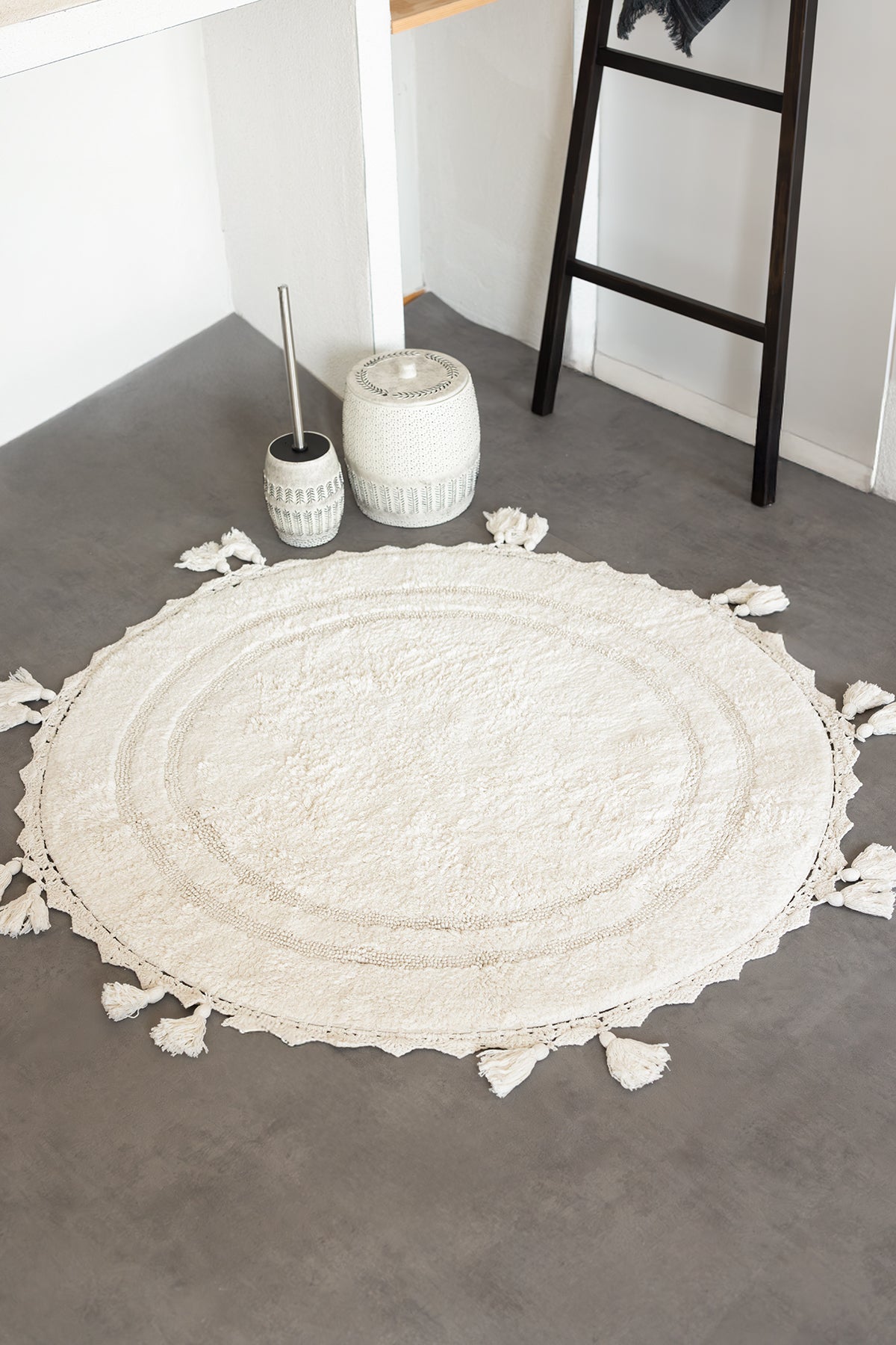 Olivid Round Bath Mat 100% Cotton 100x100 Ecru