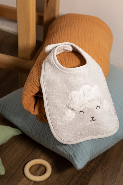 Wooly 2-Piece Organic Cotton Newborn Gift Set Light Gray | Towel, Bib