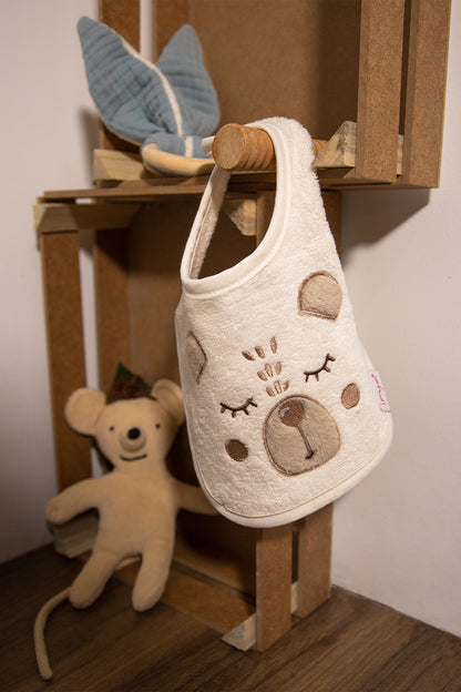 Teddy 2-Piece Organic Newborn Gift Set Cream | Towel, Bib