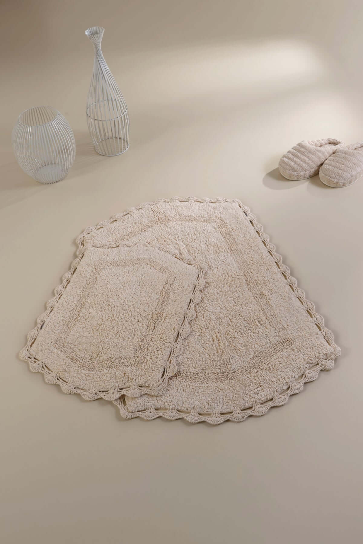 Dale 2 Piece Bath Mat Set 100% Cotton 40x60 + 60x90 Beige