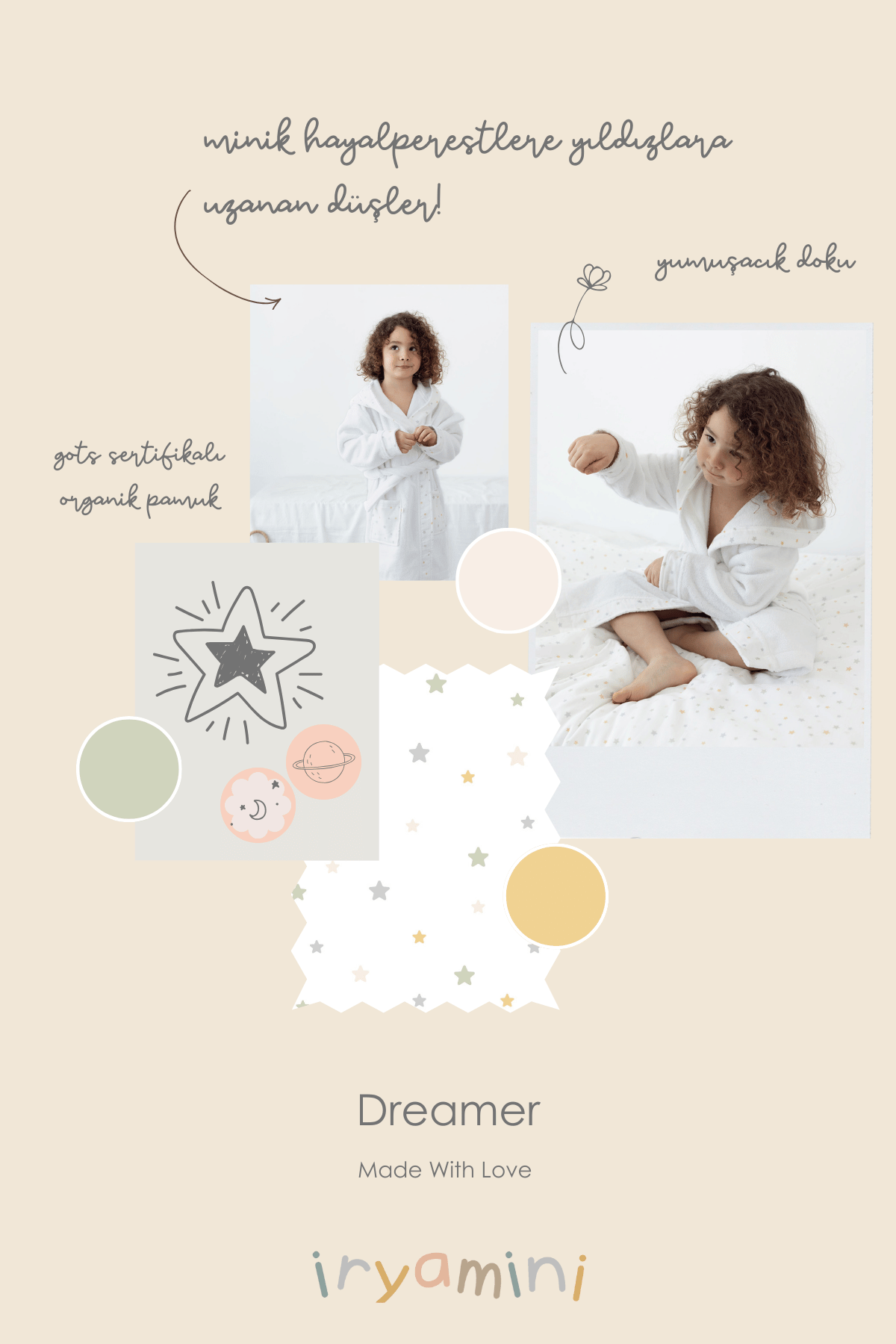 Dreamer Organik Pamuk Müslin Detaylı Çocuk Bornoz Beyaz