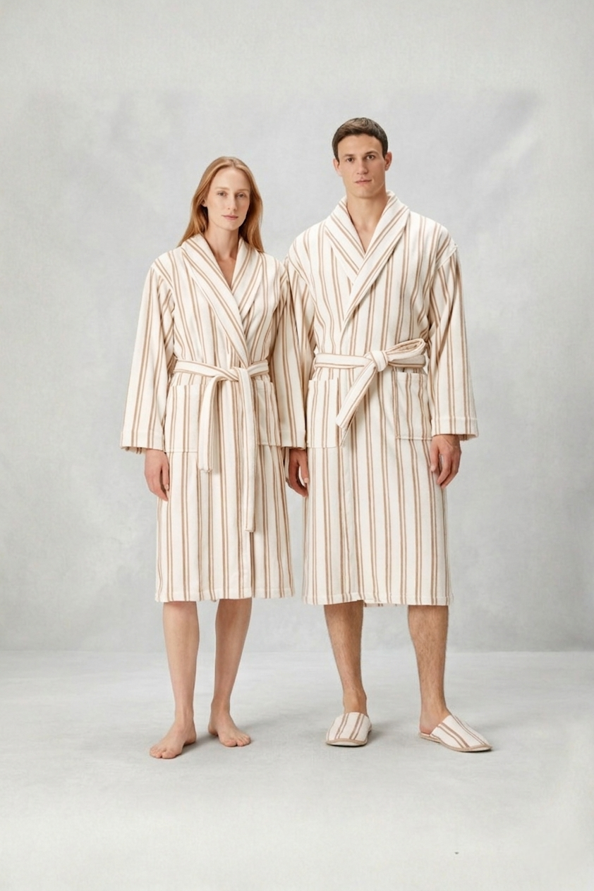 In Lines İpliği Boyalı Bornoz Takımı Mocha