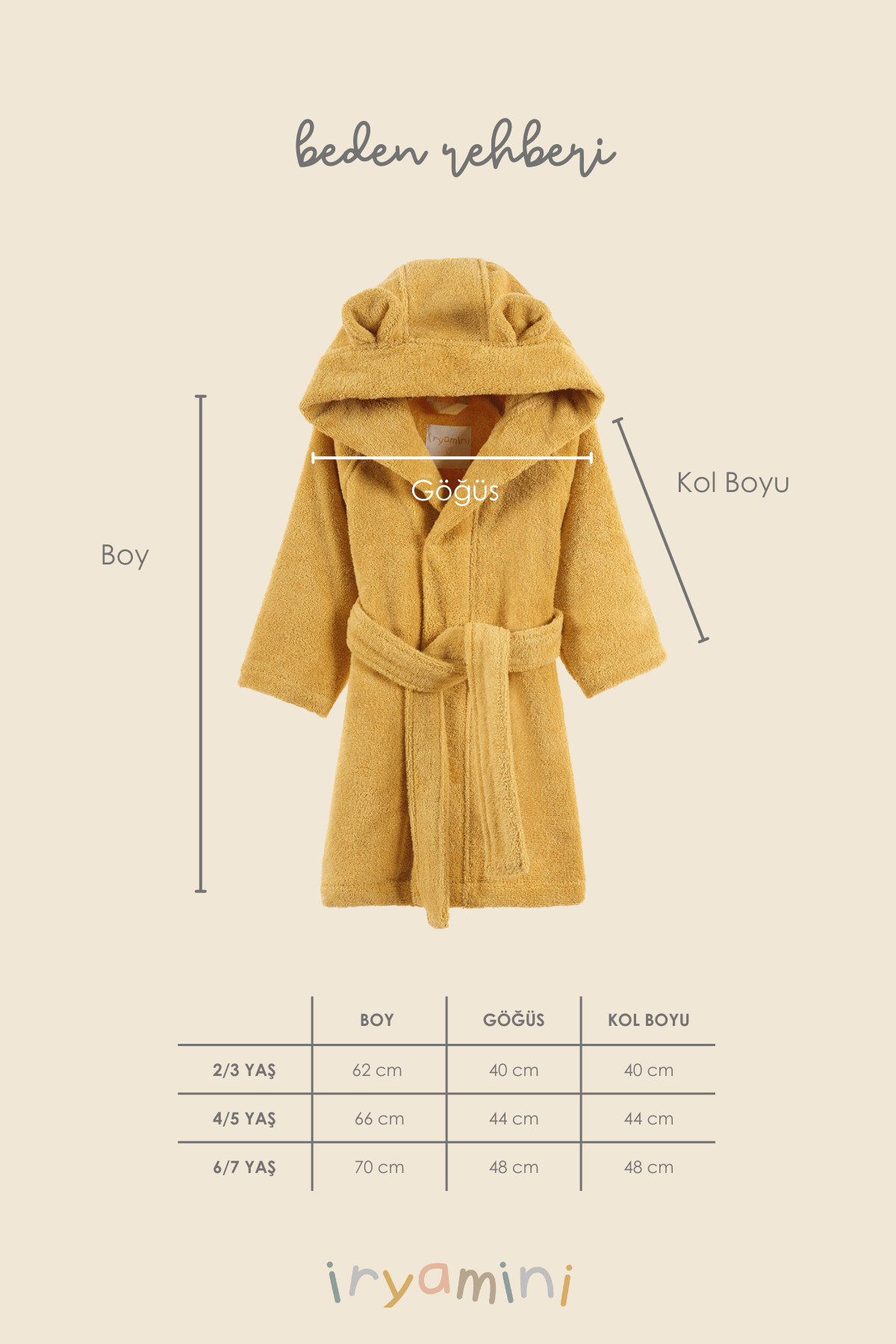 Tiny Bear Organic Cotton Kids Bathrobe Mustard