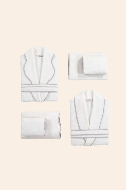 Scallop %100 Pamuk 6 Parça Aile Banyo Seti Ecru+Stone Gray