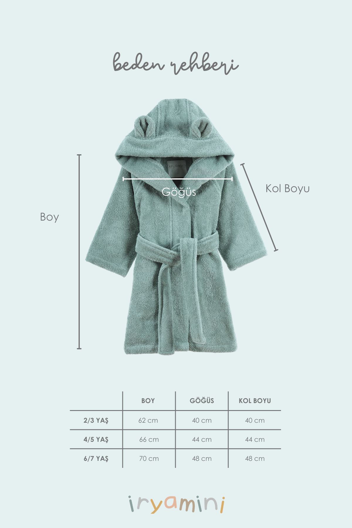 Tiny Bear Organic Cotton Kids Bathrobe Mint