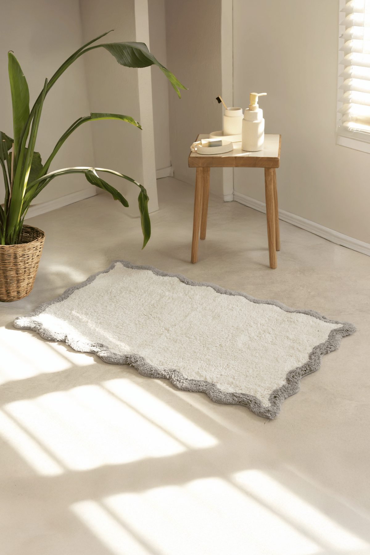 Scallop Tekli Banyo Paspası Bambu 60x100 Gri