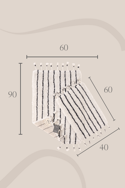 In Lines  2’li Takım Banyo Paspası %100 Pamuk 40x60 + 60x90 Siyah Çizgili