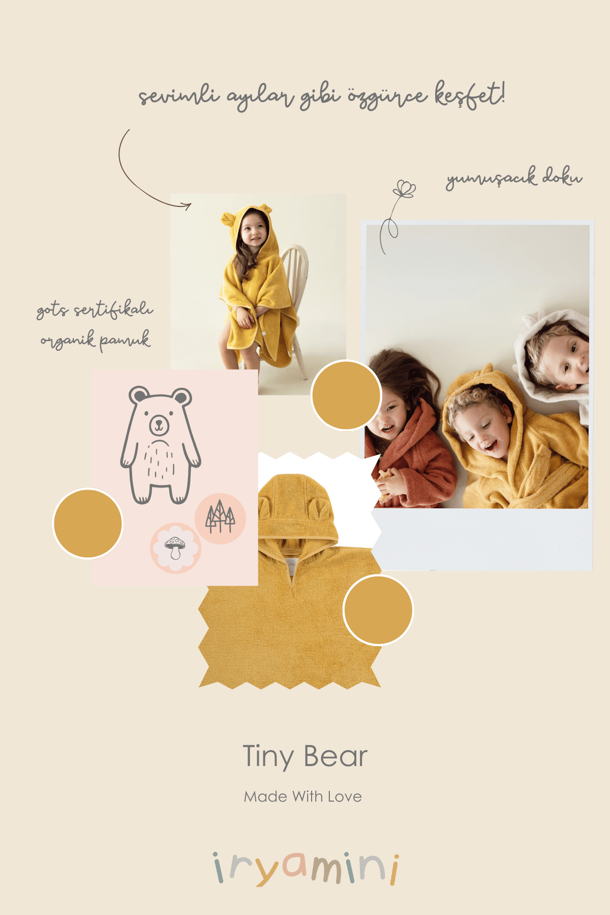 Tiny Bear Organic Cotton Kids Poncho Mustard