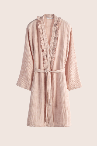 Liva 4 Katlı Müslin Kadın Bornoz Pudra