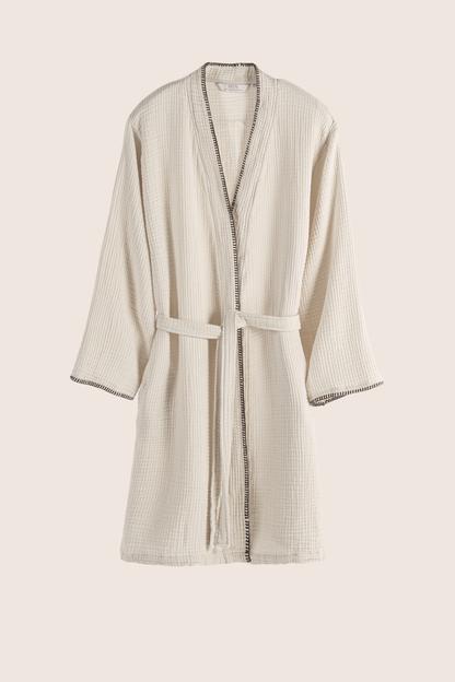 Loom 4 Katlı Müslin Çoban Dikşili Erkek Bornoz Kum Bej