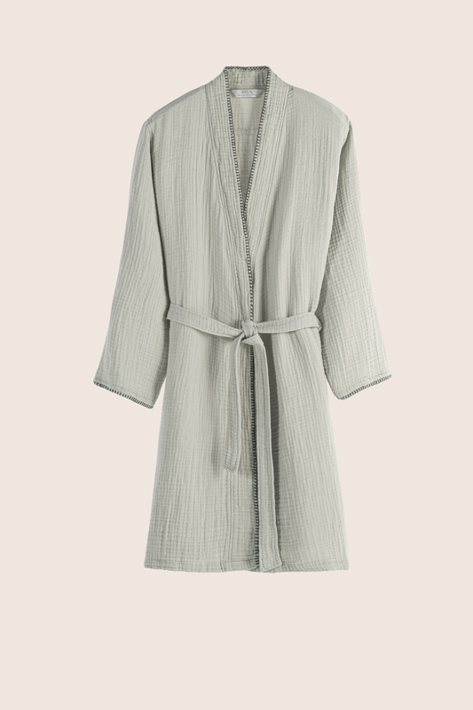 Loom 4 Katlı Müslin Çoban Dikişli Bornoz Takımı Adaçayı