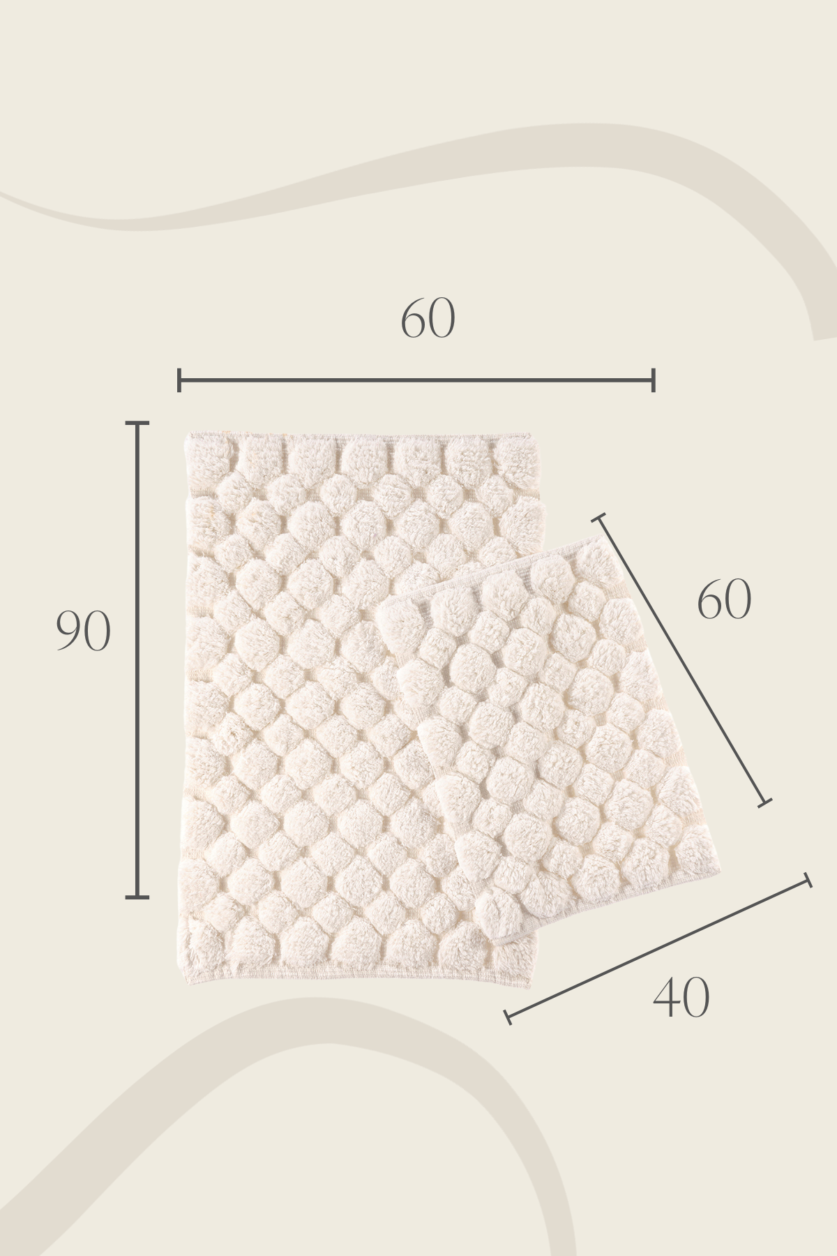 Mellow  2’li Takım Banyo Paspası %100 Pamuk 40x60 + 60x90 Ekru