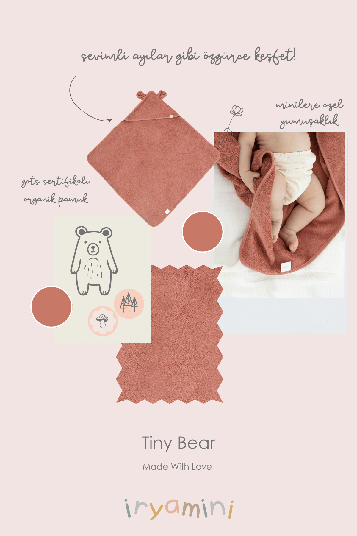Tiny Bear Organic Cotton Baby Swaddle Tile 75x75