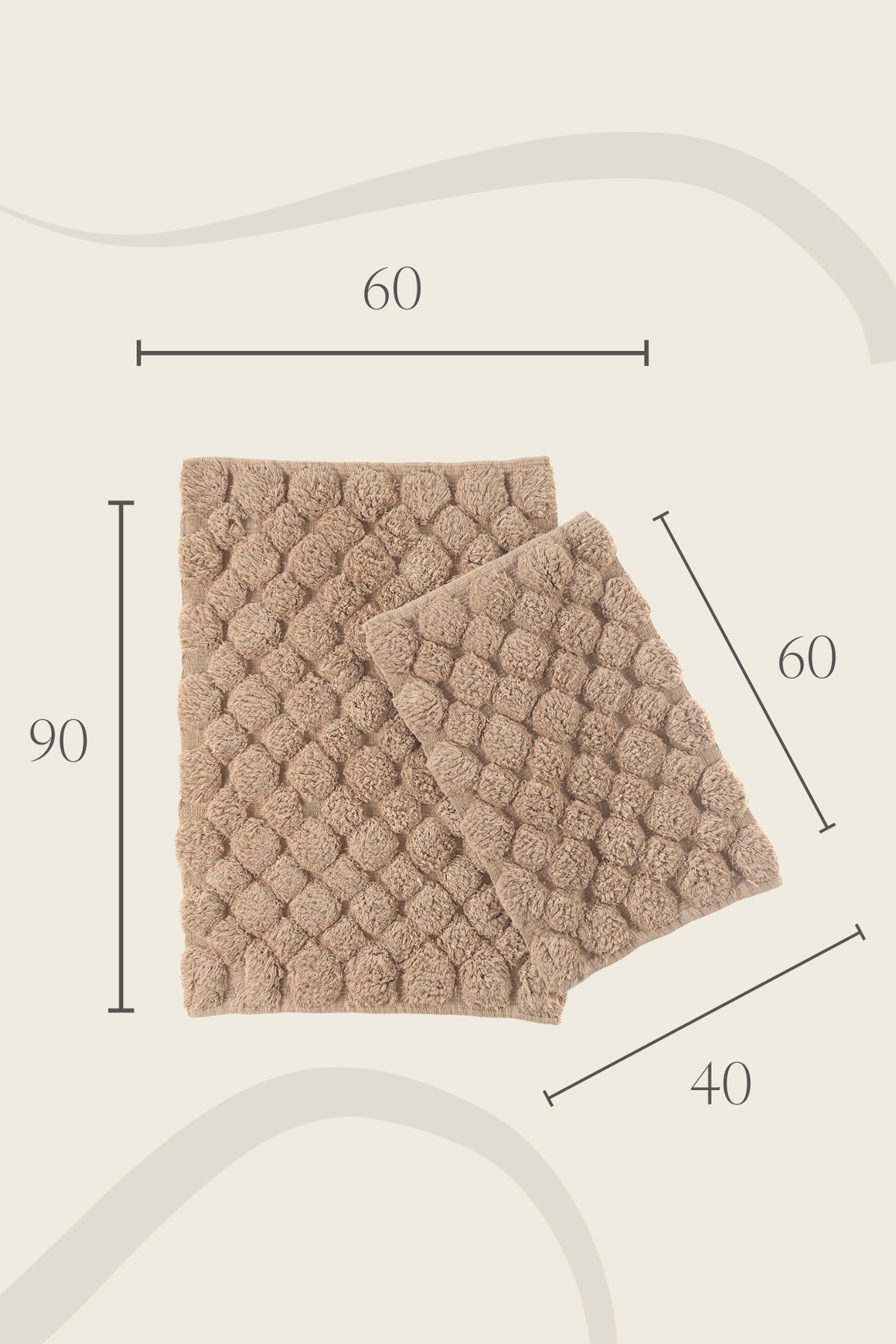 Mellow  2’li Takım Banyo Paspası %100 Pamuk 40x60 + 60x90 Bej
