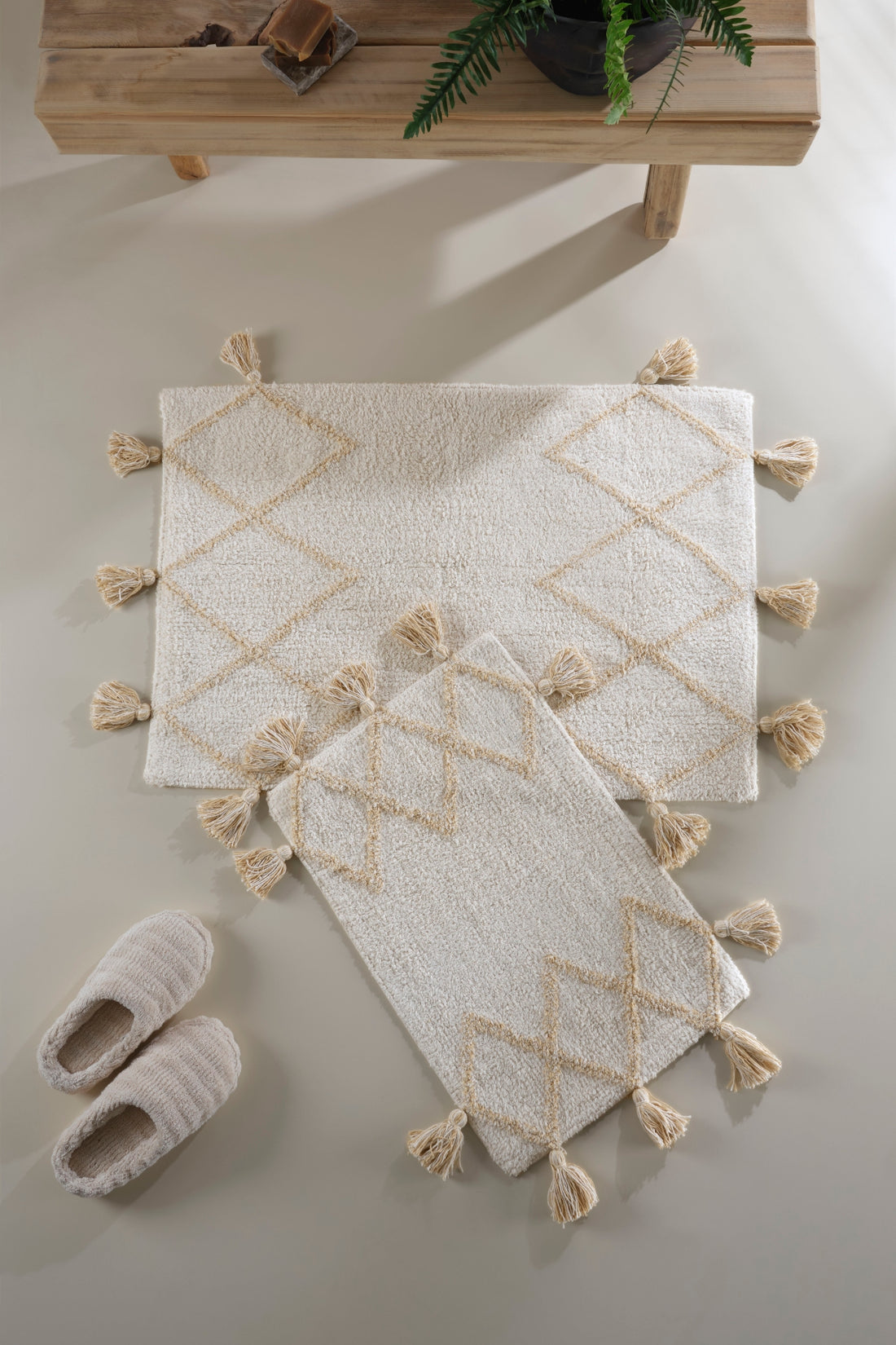 Agnes 2 Piece Bath Mat Set 100% Cotton 40x60 + 60x90 Ecru