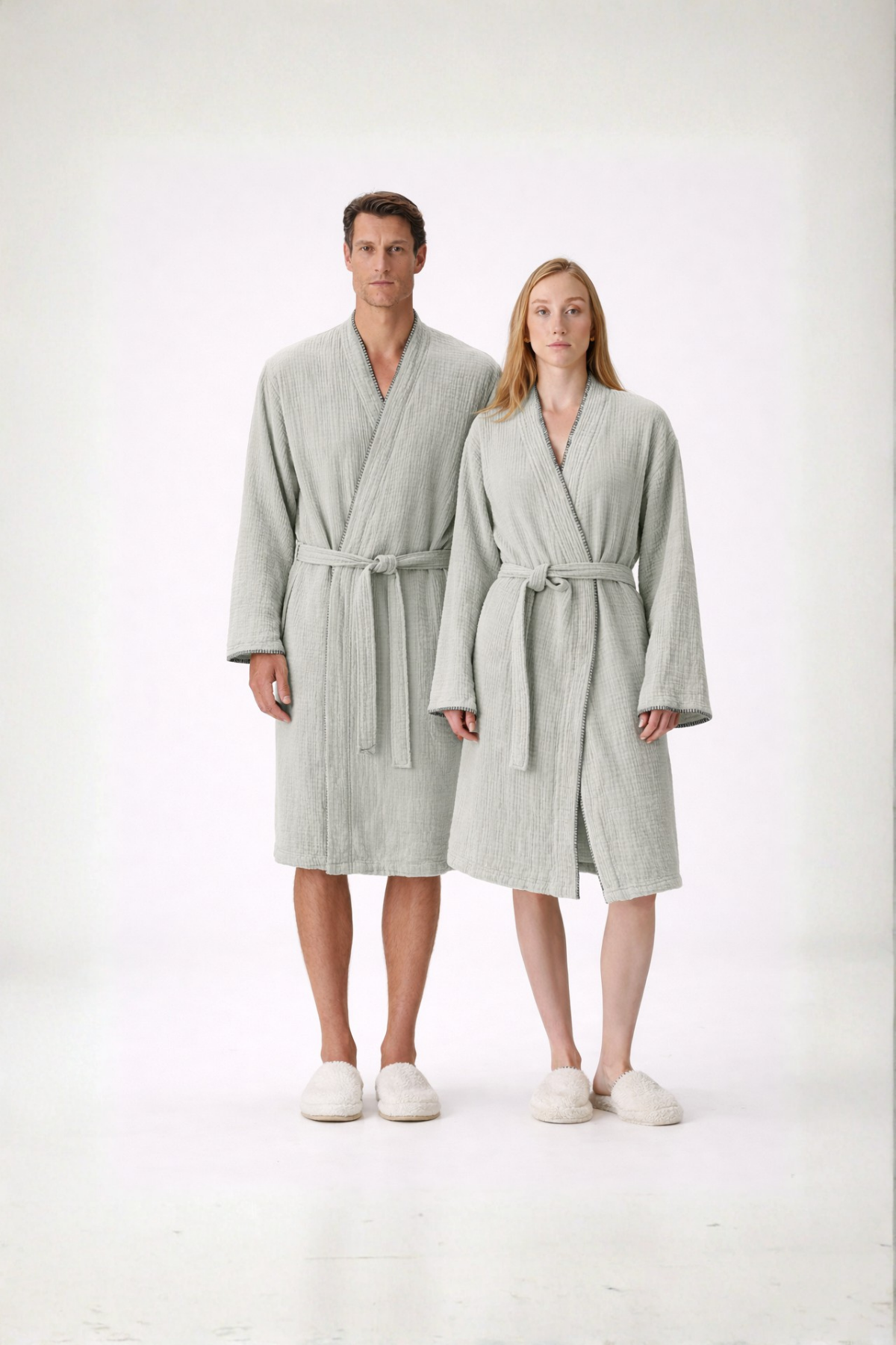 Loom 4 Katlı Müslin Çoban Dikişli Bornoz Takımı Adaçayı