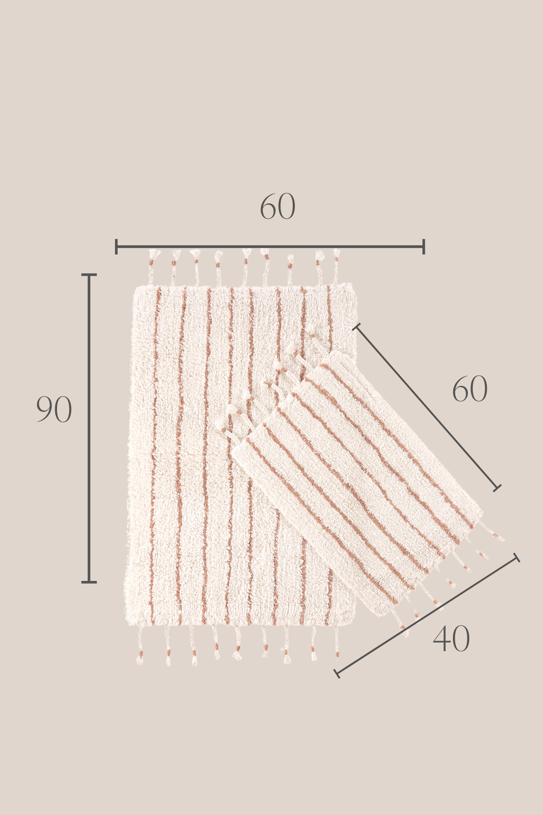 In Lines  2’li Takım Banyo Paspası %100 Pamuk 40x60 + 60x90 Bej Çizgili