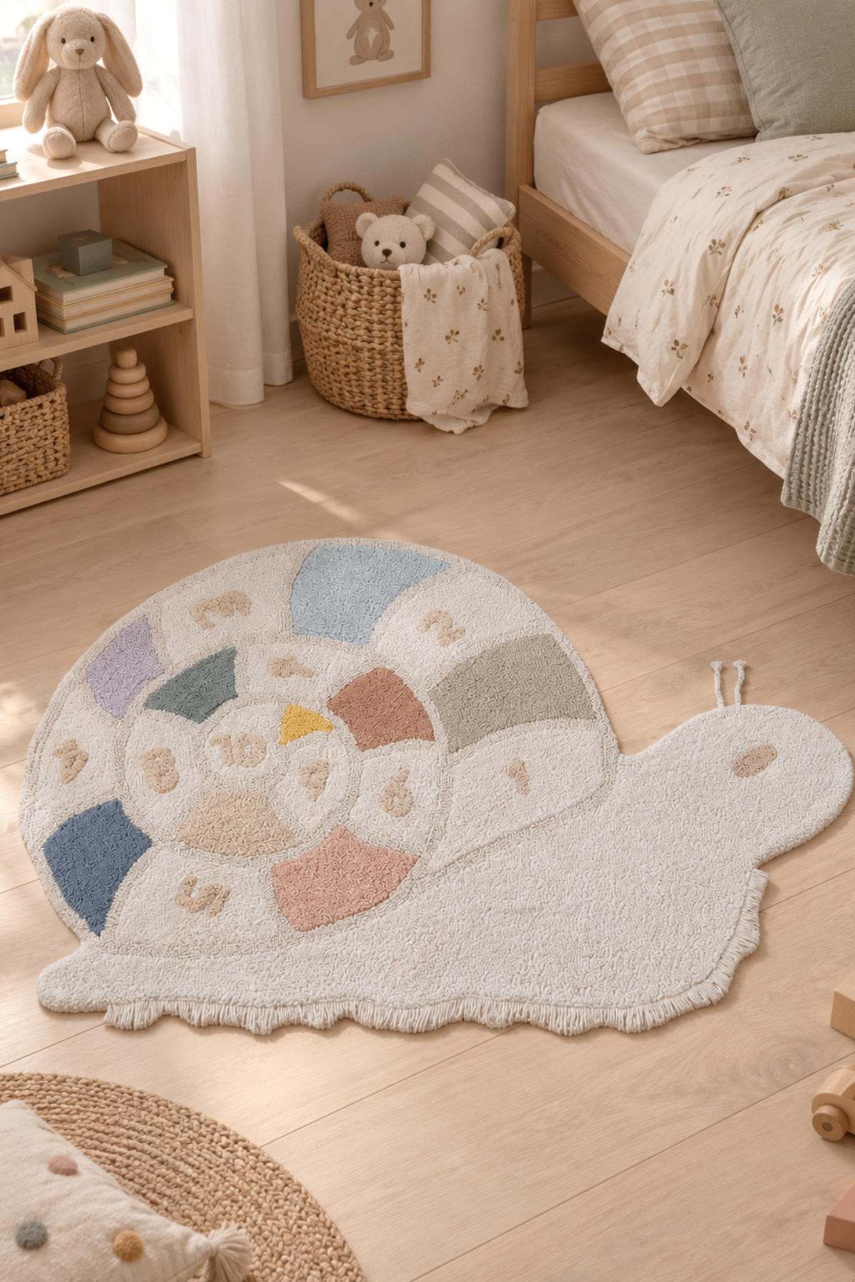 Milo The Snail Tekli %100 Pamuk Çocuk Odası Halısı 95x140 Cm Ekru