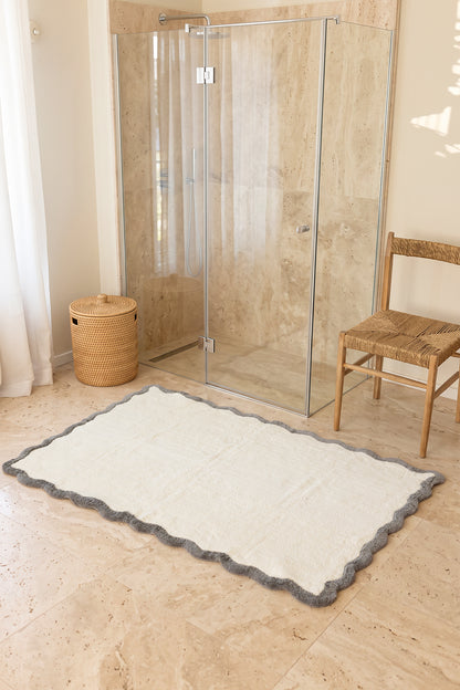 Scallop Tekli Bambu Banyo Paspası 100x150 Cm Gri