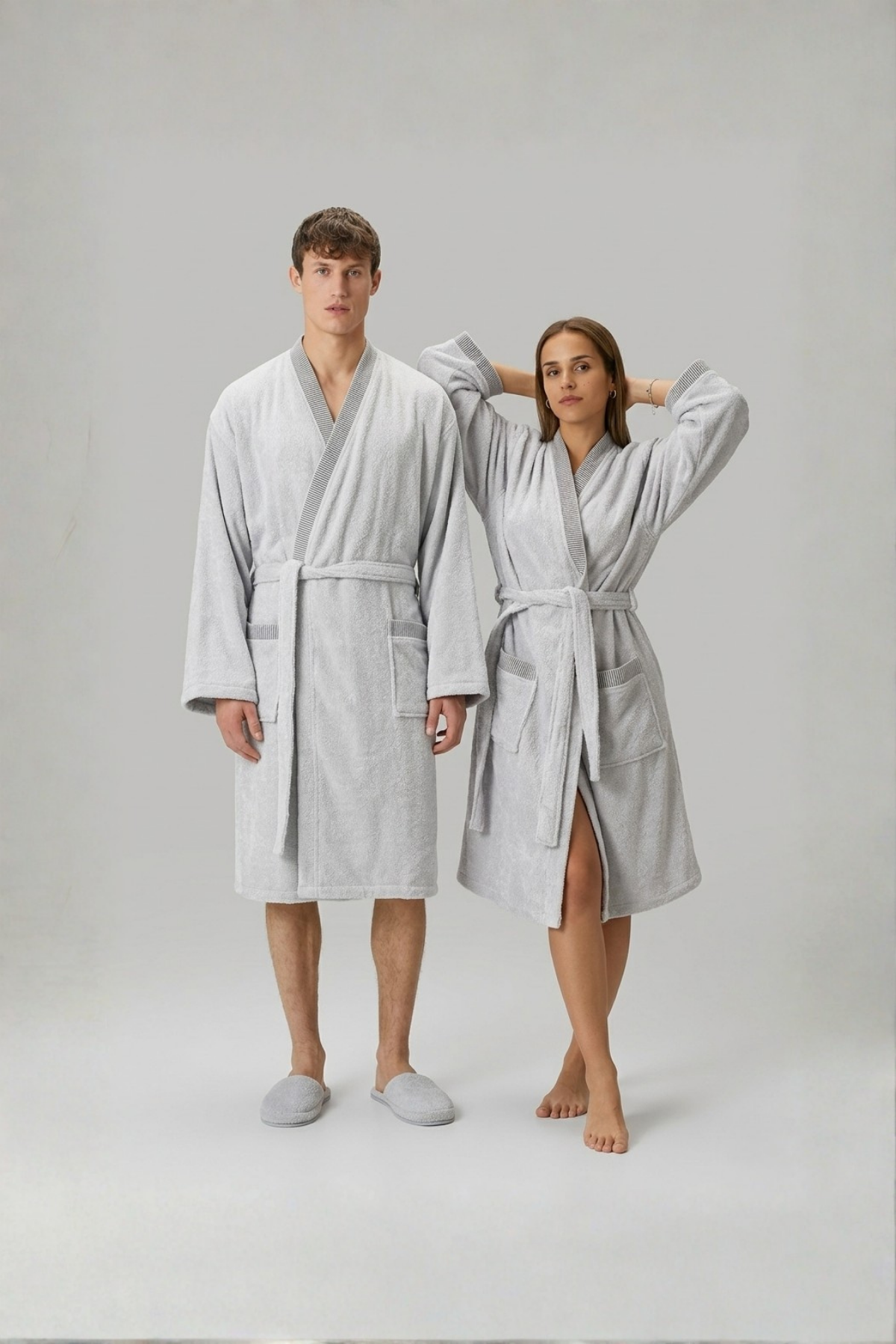 Marble %100 Pamuk Bornoz Takımı Gri