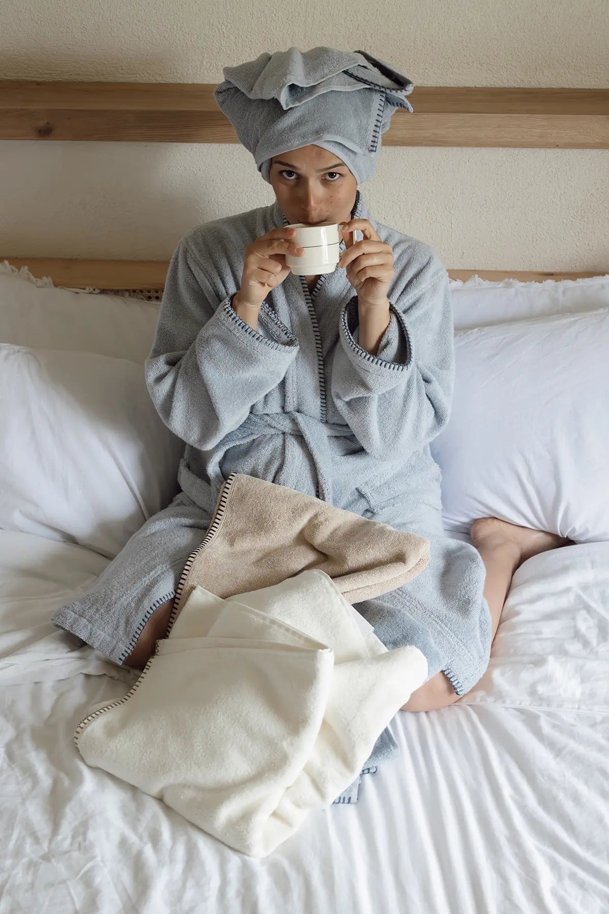 Shadow 100% Cotton Women's Bathrobe Misty Blue