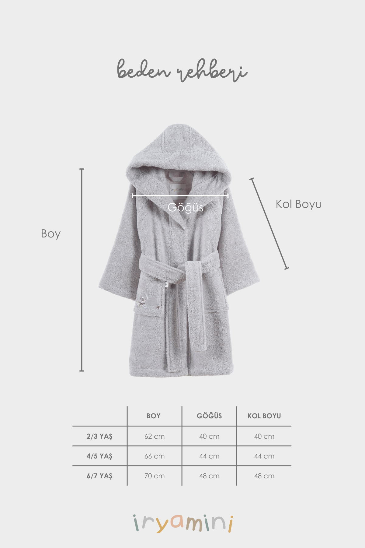 Tiny Koala Organic Cotton Embroidered Kids Bathrobe Gray