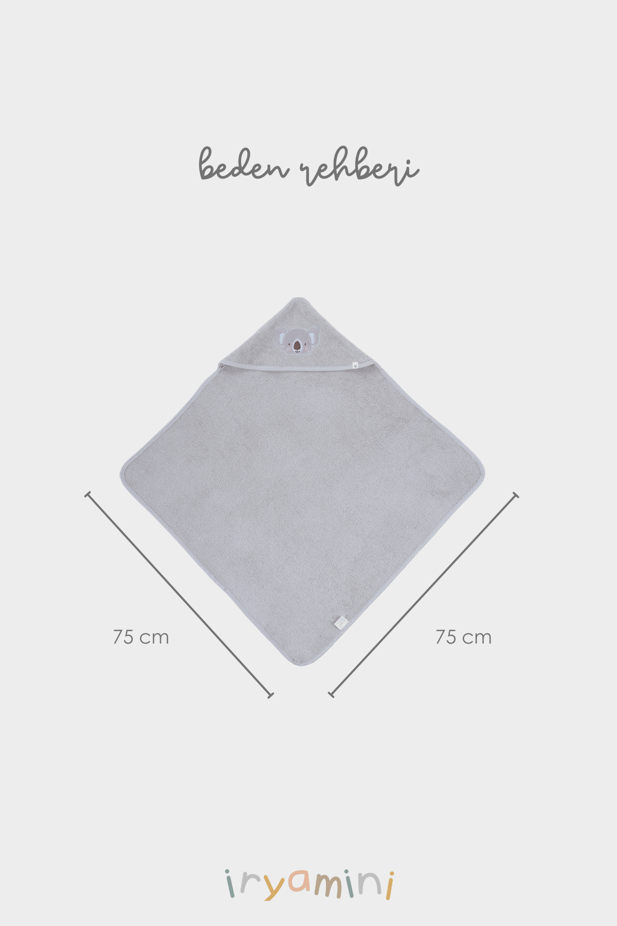 Tiny Koala Organic Cotton Embroidered Baby Swaddle Gray 75x75