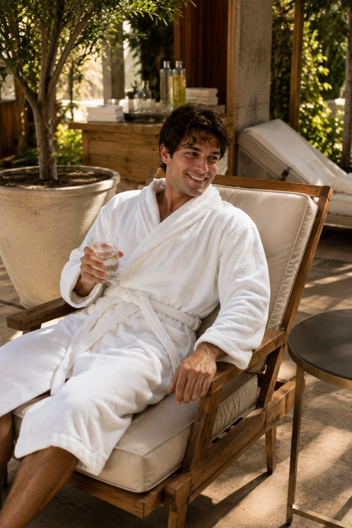 Miro 100% Cotton Men's Bathrobe Ecru