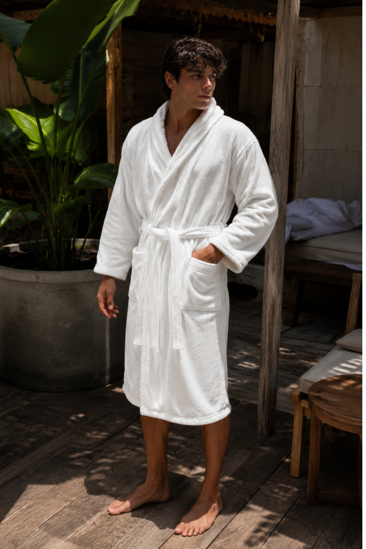 Miro 100% Cotton Men's Bathrobe Ecru