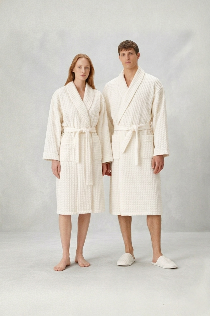 Aura Waffle Bornoz Takımı Ekru