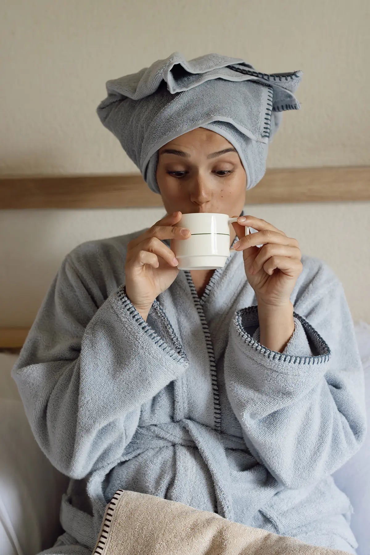 Shadow 100% Cotton Women's Bathrobe Misty Blue