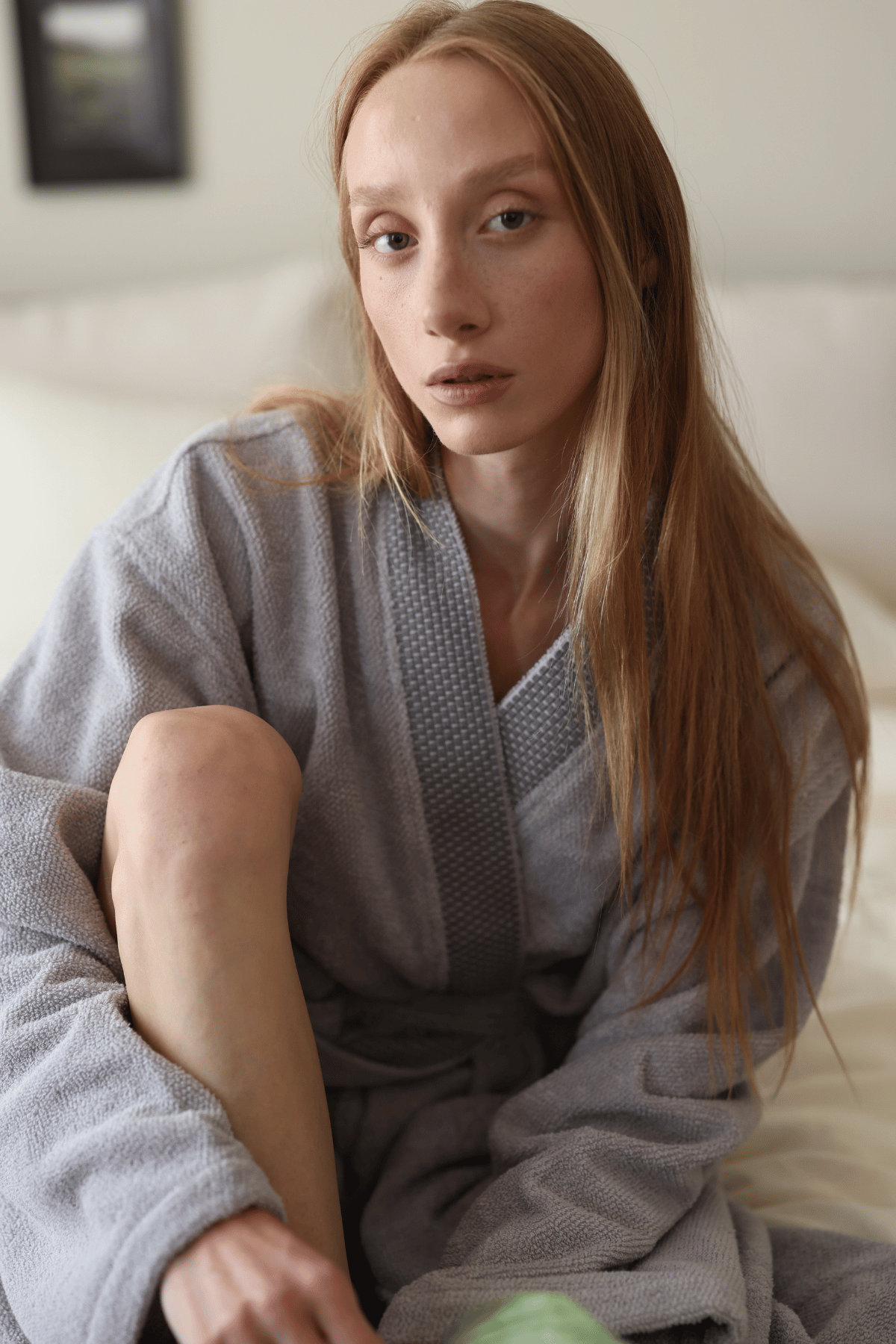 Travertine %100 Pamuk Kadın Bornoz Gri