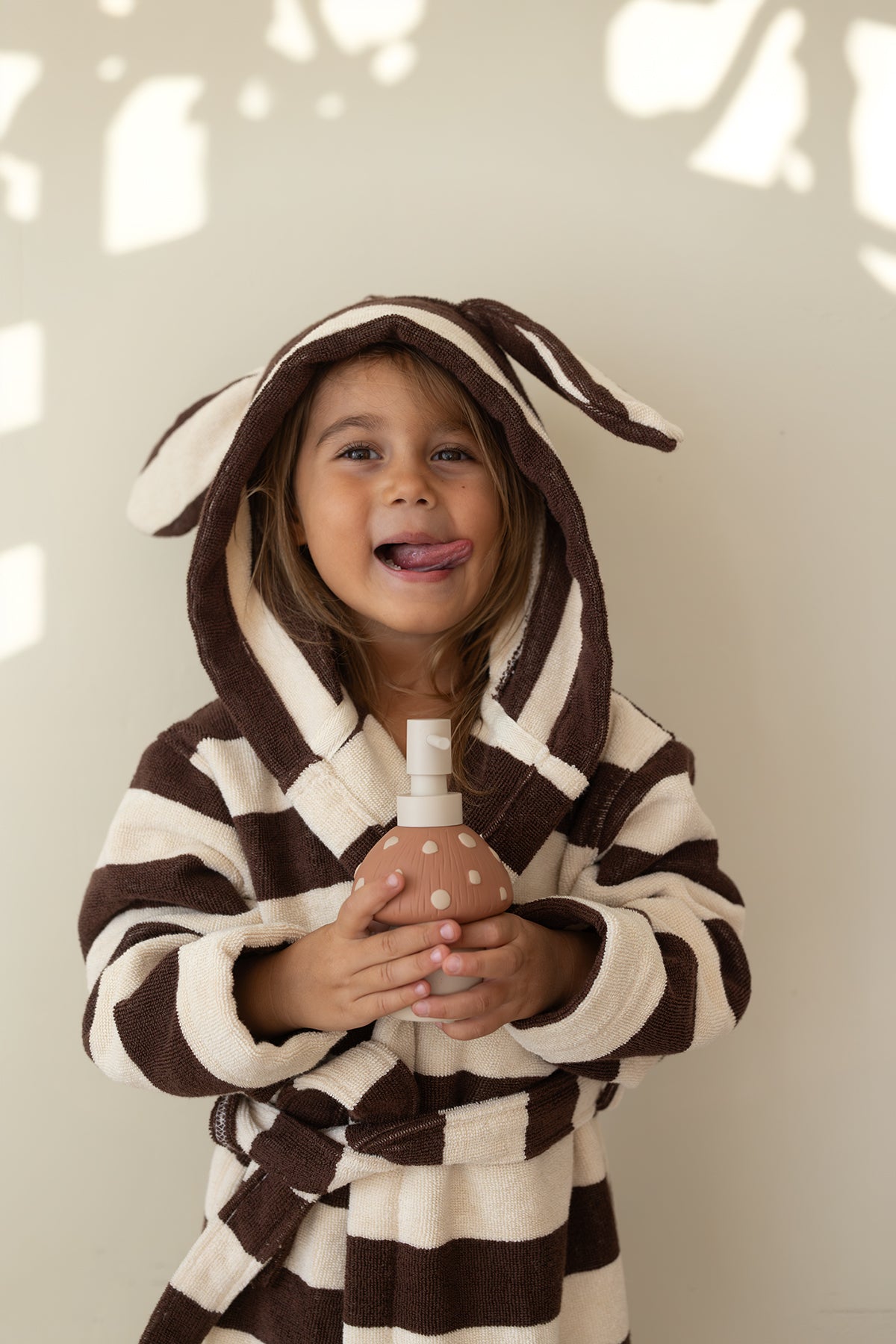 Bunny In Lines İpliği Boyalı %100 Pamuk Çocuk Bornoz Krem Kahve