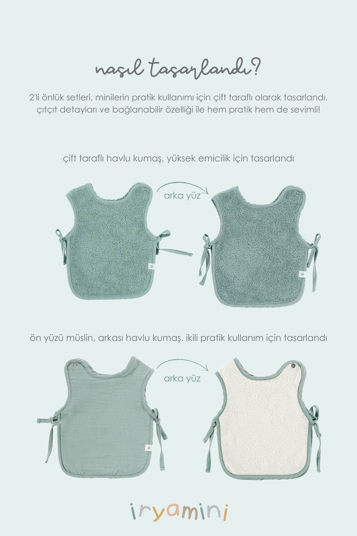 Colors of Joy 2'li Organik Pamuk Müslin Bebek Önlük Seti Mint