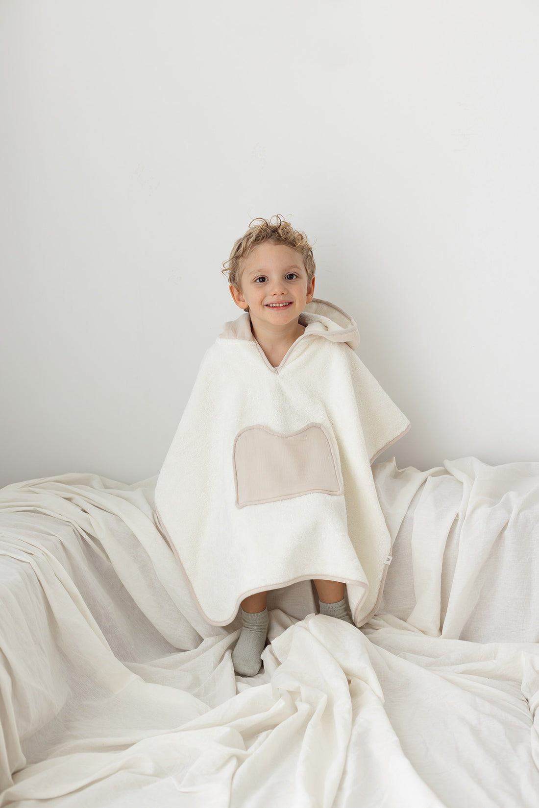 Joy of Colors Organic Cotton Muslin Detailed Child Poncho Beige