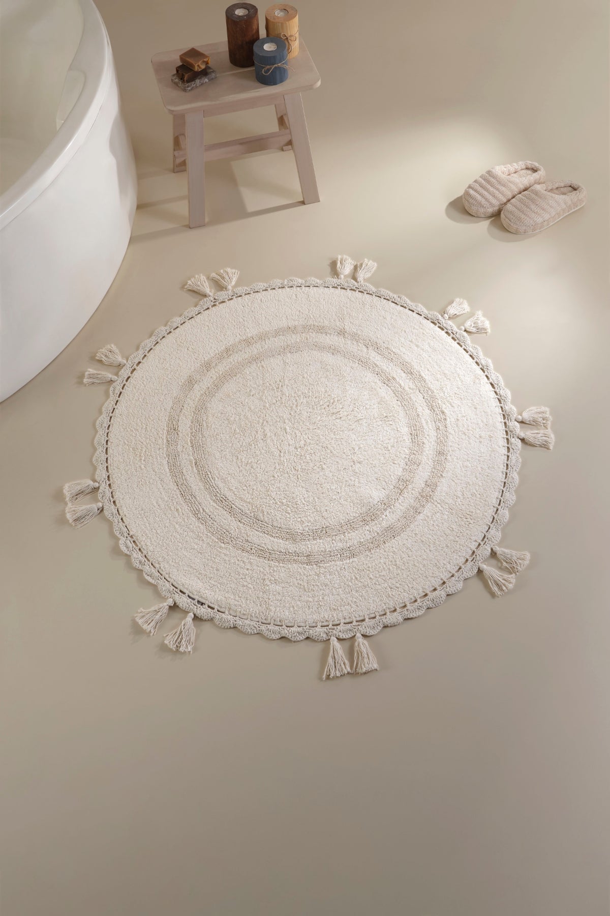 Olivid Round Bath Mat 100% Cotton 100x100 Ecru