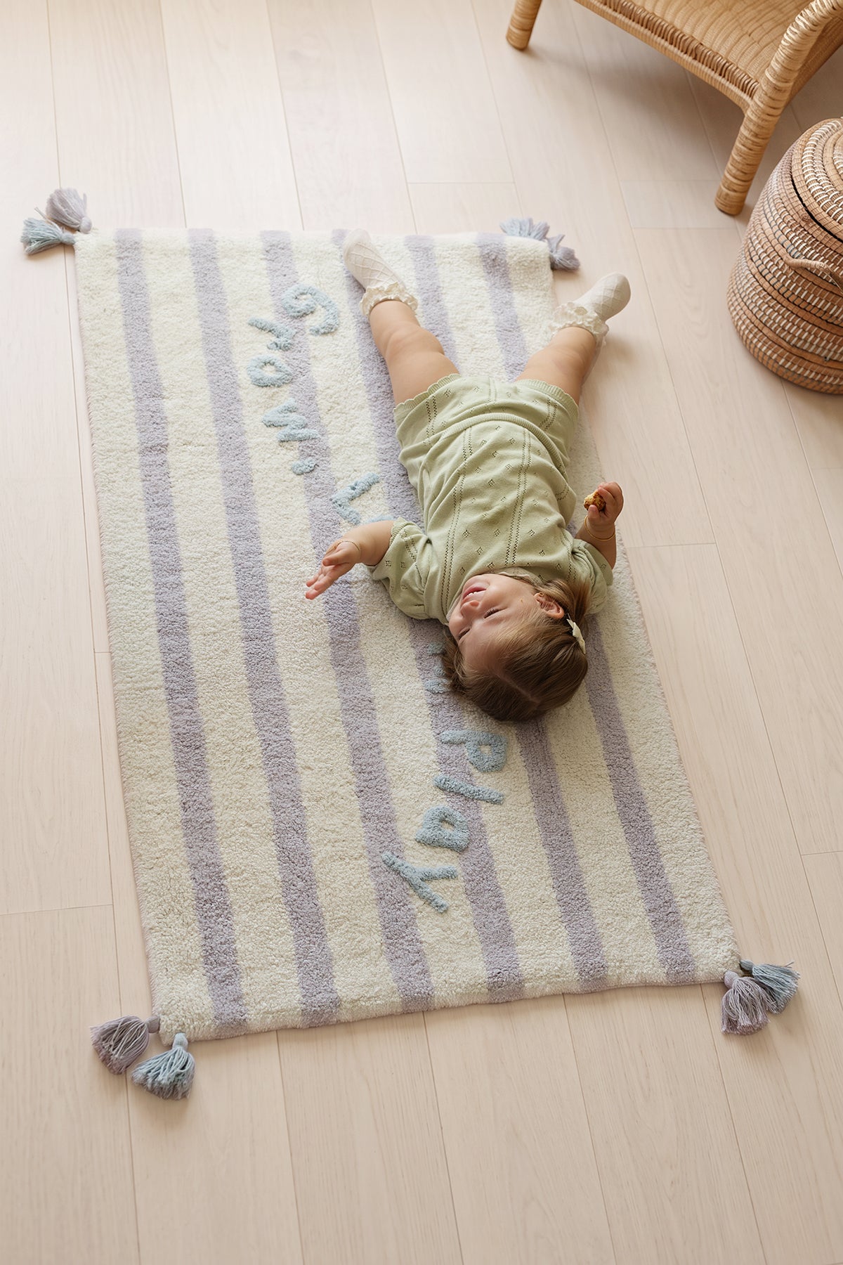 Grow, Learn, Play Tekli %100 Pamuk Çocuk Odası Halısı 70x120 Cm Pure Mavi /Lila