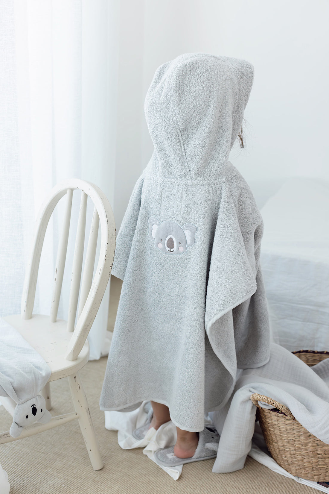 Tiny Koala Organic Cotton Embroidered Child Poncho Gray