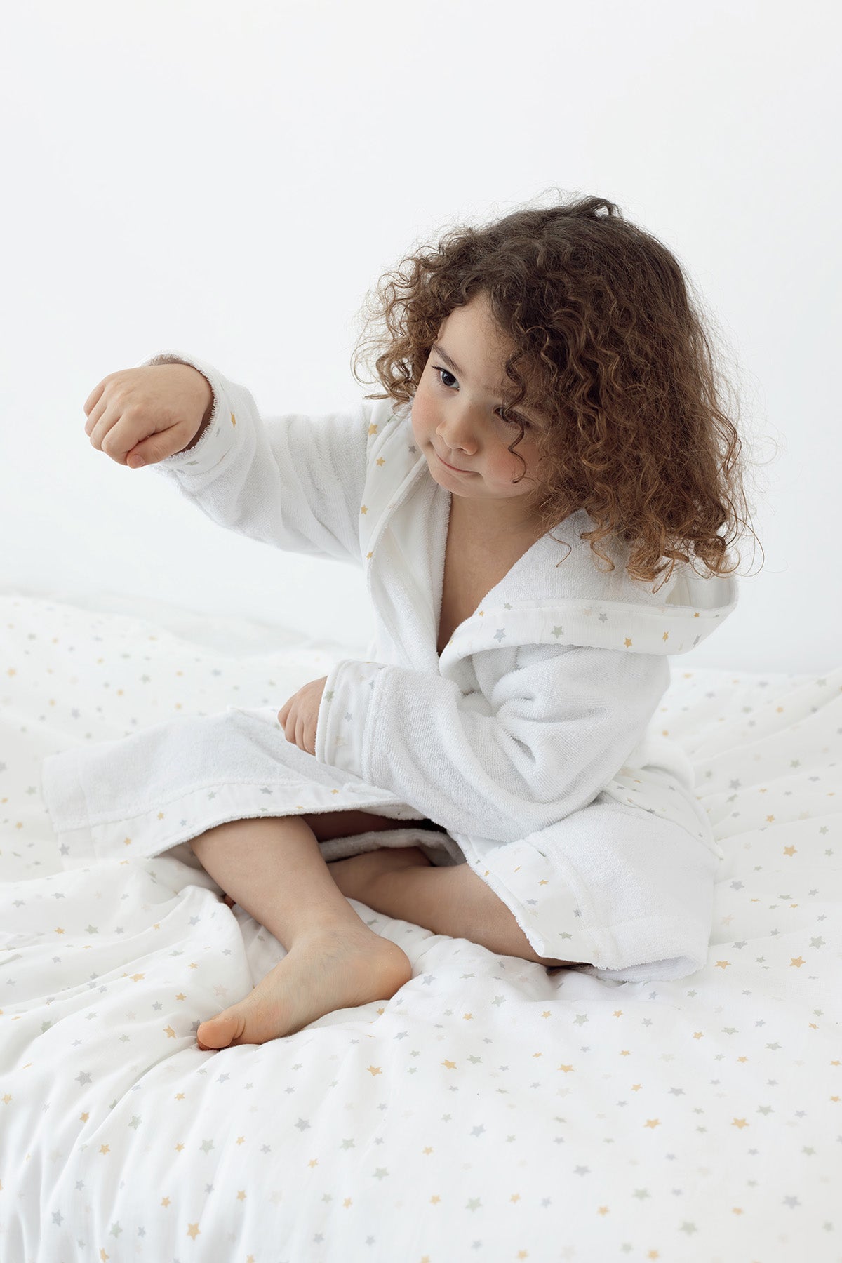 Dreamer Organic Cotton Muslin Detailed Kids Bathrobe White