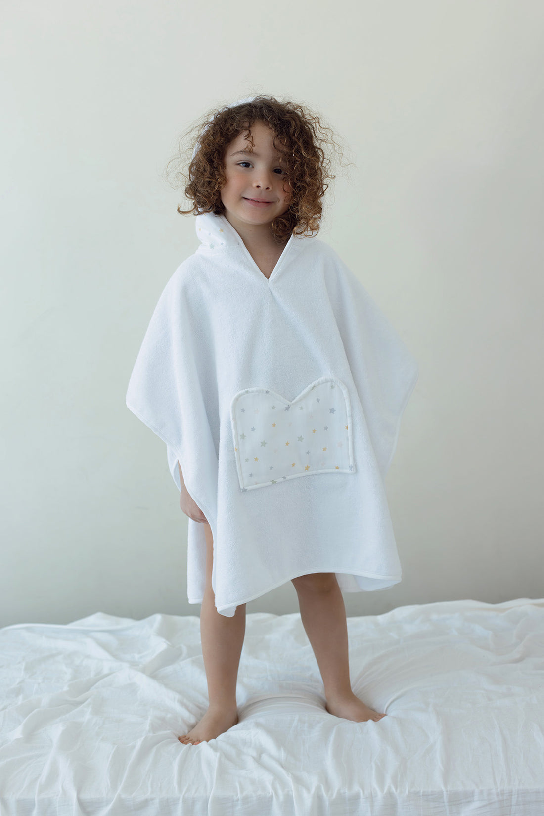 Dreamer Organic Cotton Muslin Detailed Child Poncho White