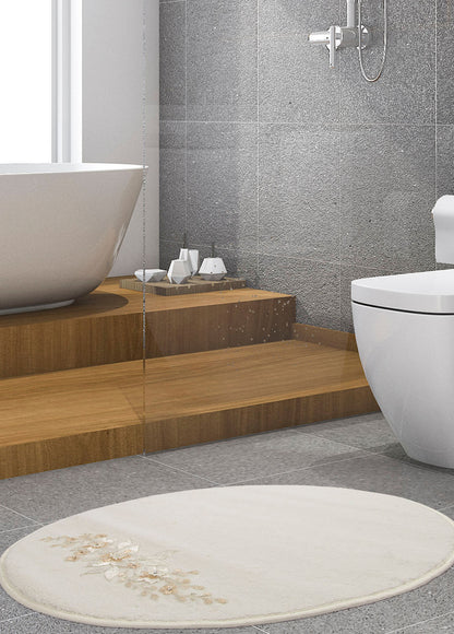 Percevie Oval Nakışlı Banyo Paspası Ekru 70x115