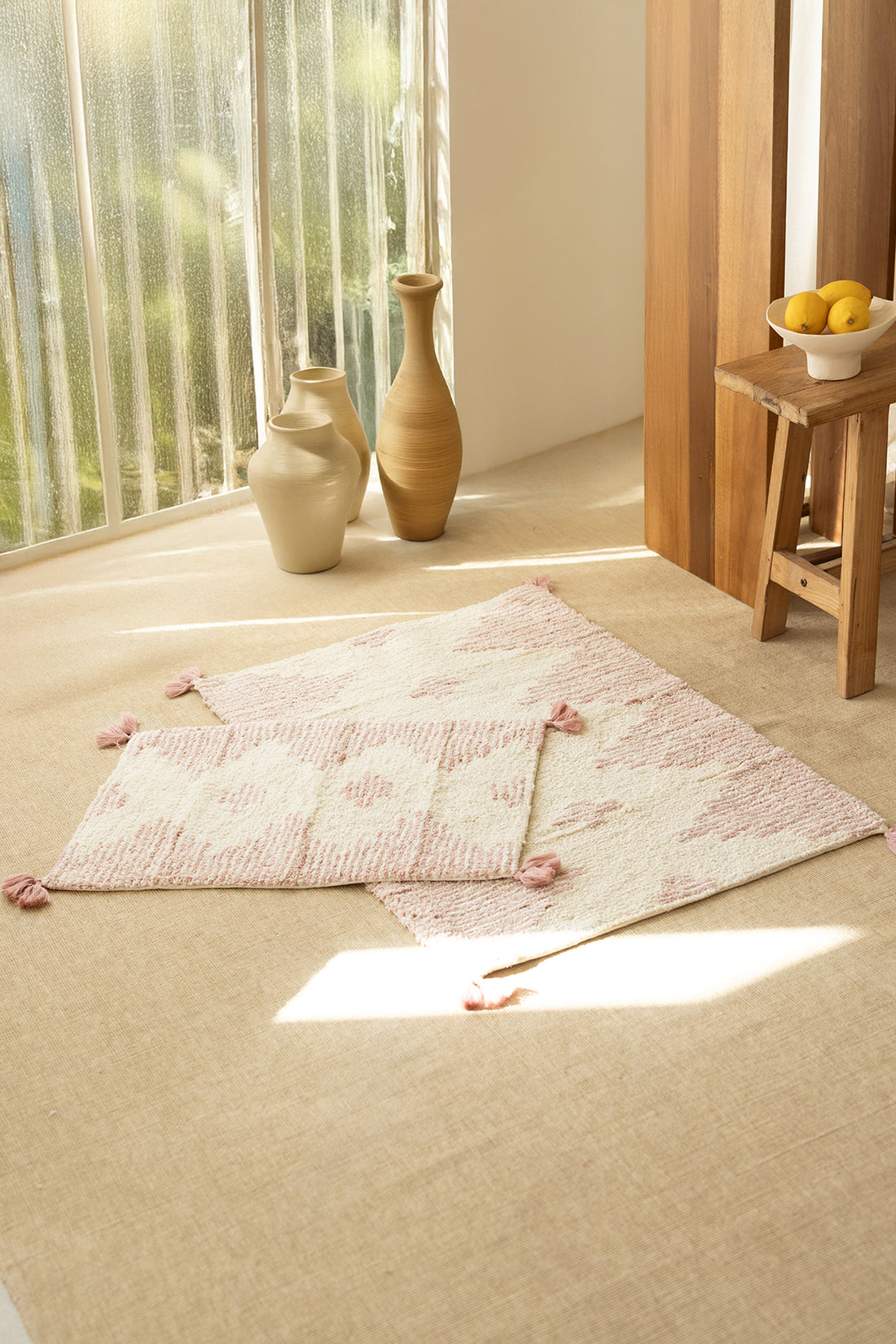 Mistic 2 Piece Bath Mat Set 100% Cotton 40x60 + 60x90 Pink