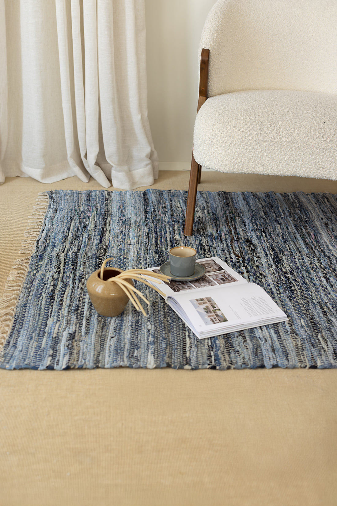 Striped  Denim Kilim Ekru/İndigo 120x180