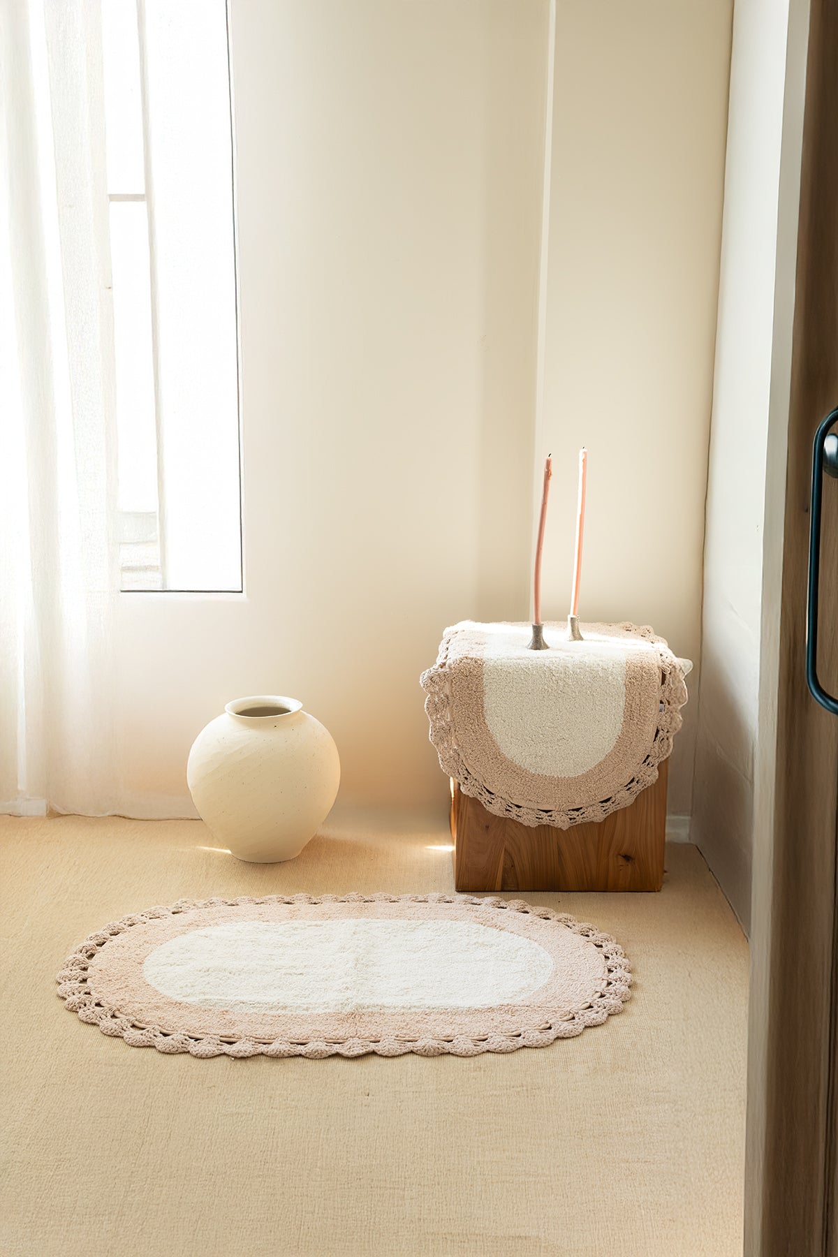 Bianca 2 Piece Bath Mat Set 100% Cotton 40x60 + 60x90 Ecru