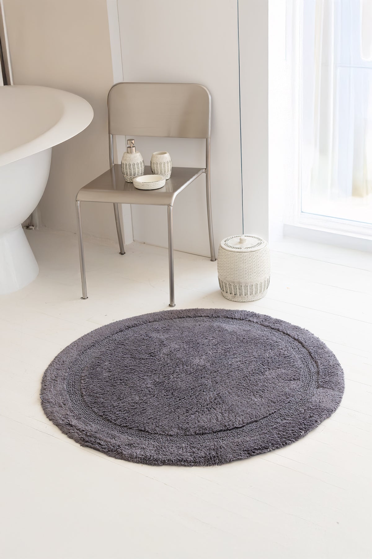 Puffed Round Bath Mat 100% Cotton 100x100 Anthracite