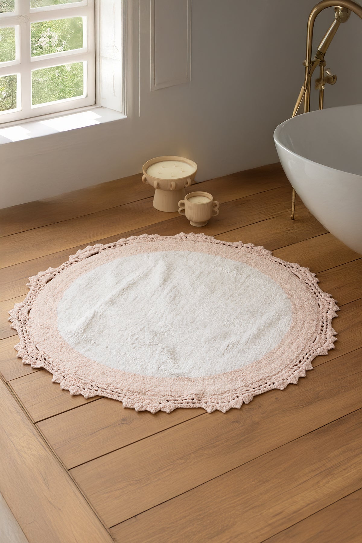 Doreen Round Bath Mat 100% Cotton 90x90 Pink